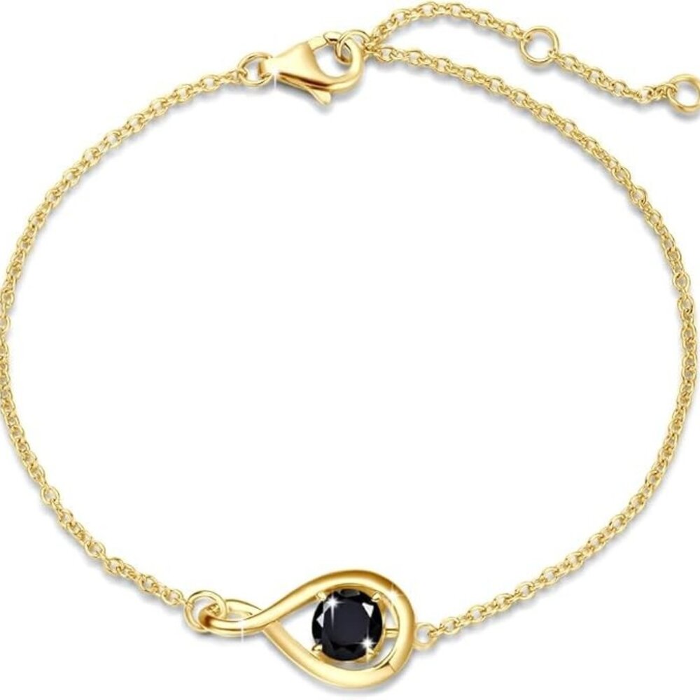 Love Bracelet 925 Sterling Silver Infinity Birthstone Bracelet- Gold Black Cryst